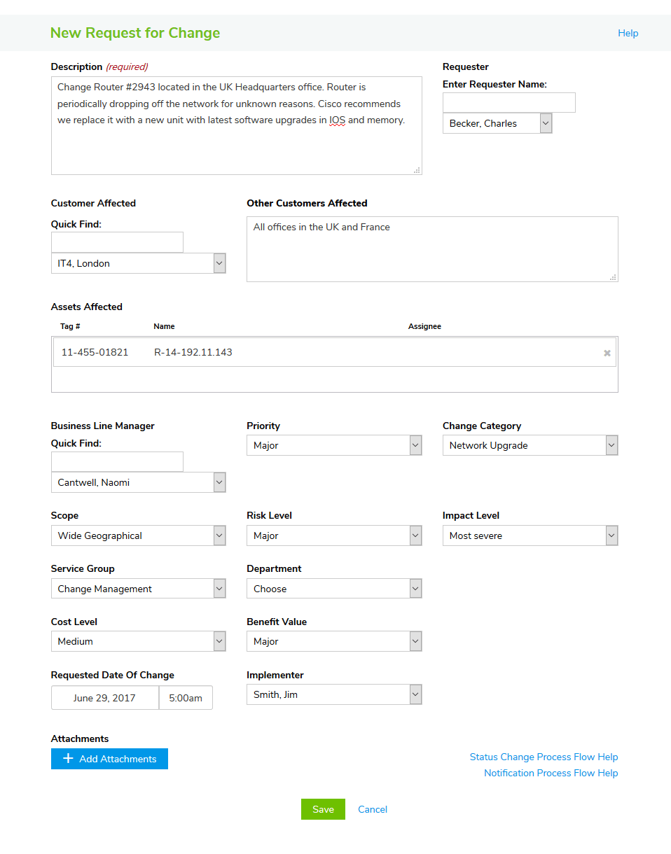 Change Management Create Request for Change