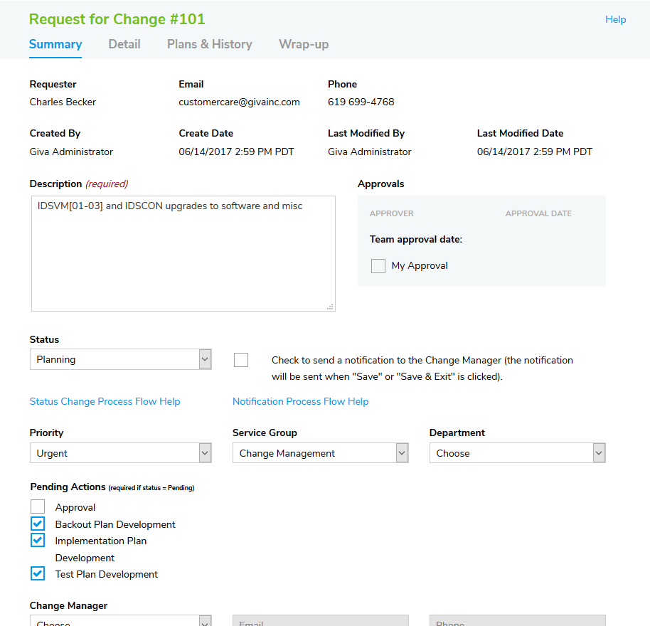 Planning a Change Management Request for Change