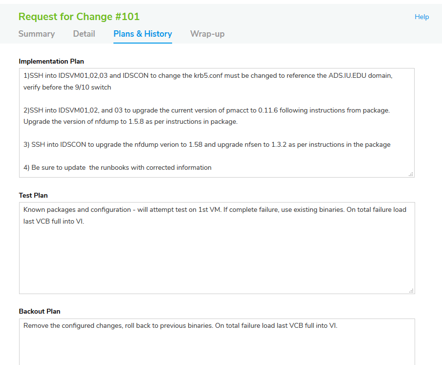 Change Management Plans & History