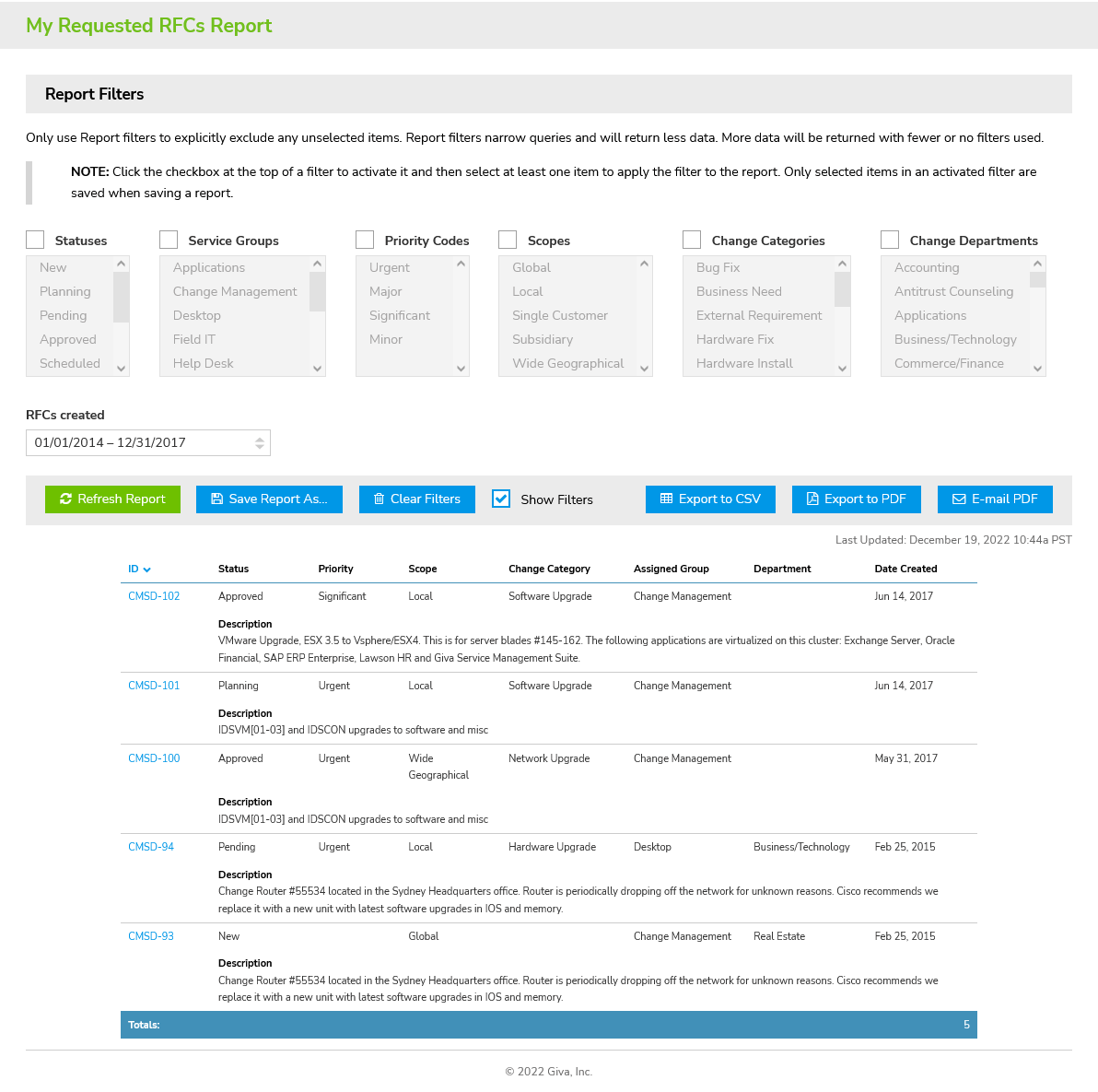 Change Management My Requested RFCs Report