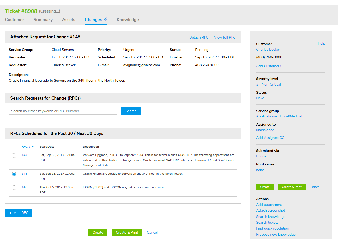 List of Change Requests on Help Desk Ticket